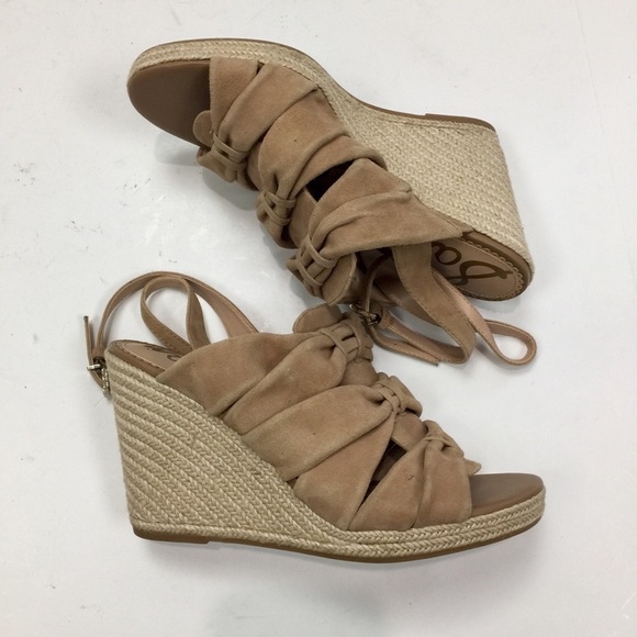 Sam Edelman Camel Tan Suede Awan Sandal Block Heel Espadrille Size 9 - Picture 2 of 13